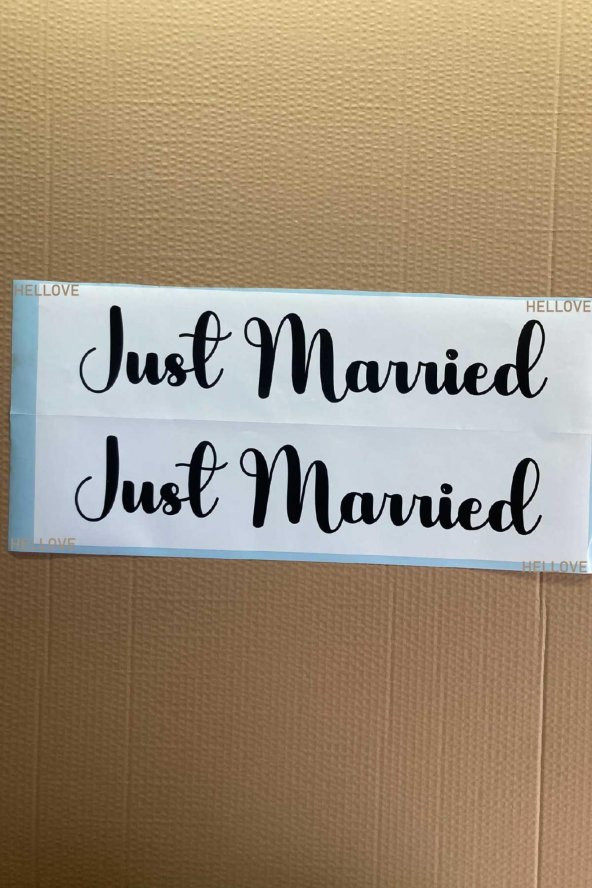 Gelin Arabası Plakalık Just Married Yazılı Beyaz Üzeri Siyah Yazı Kendinden Yapışkanlı