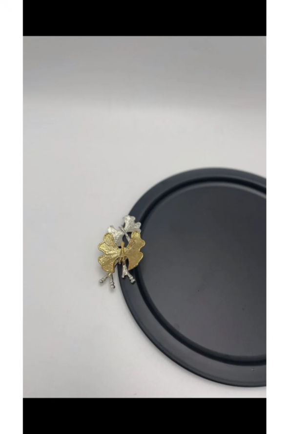 6LI Gold Kelebekli Yuvarlak Siyah  Sunum Tepsisi, Dekoratif Servis Tepsisi, Çay, Pasta Kahve 24 Cm - 2