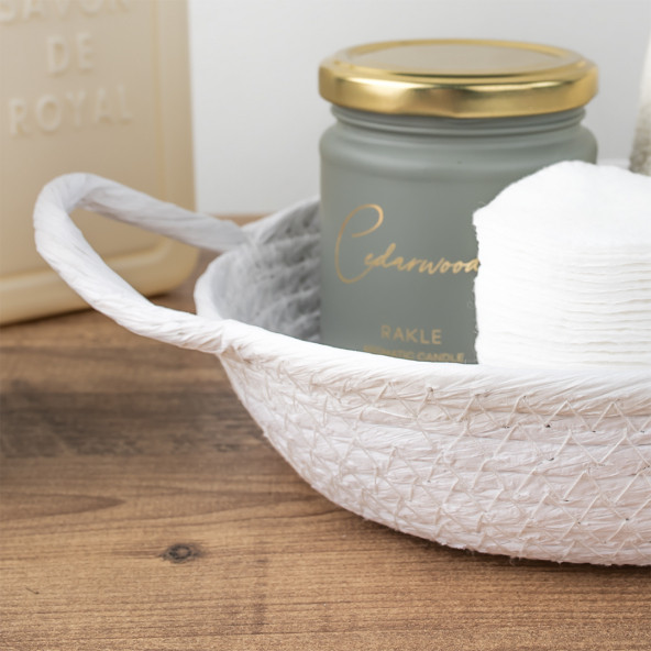 Porsima 15289 Çok Amaçlı Yuvarlak Dekoratif Hasır Sepet Düzenleyici Organizer Ekmeklik - Beyaz - 2
