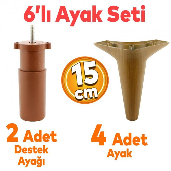 6'lı Set Mobilya Tv Ünitesi Çekyat Koltuk Kanepe Destek Ayağı 15 Cm Ceviz Baza Ayakları M8 Destek