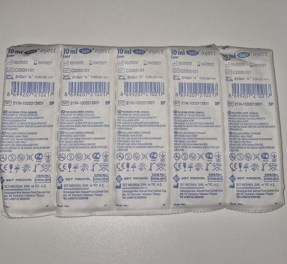 SET İNJECT 10ml 2p Enjektör Şırınga 100 Adet 21g İğneli 21IN setinject