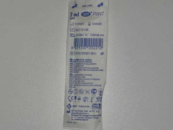 ENJEKTÖR SET İNJECT 2ml 2p Enjektör Şırınga 50 Adet 21g İğneli 21IN - 2