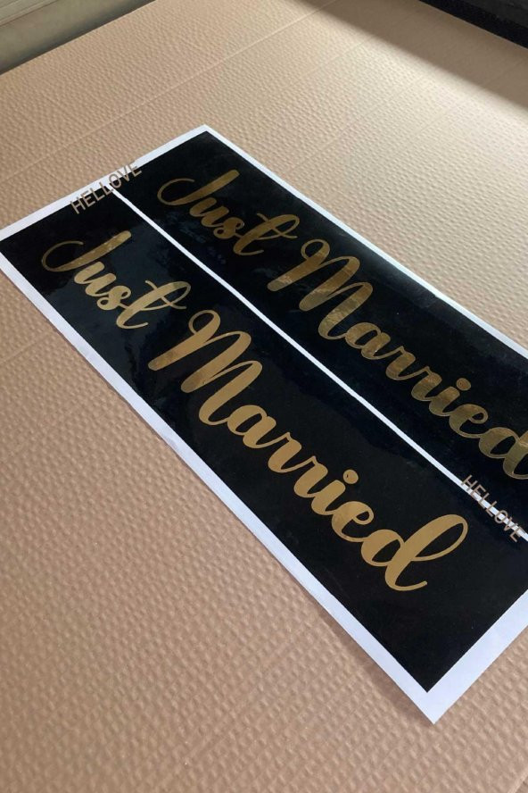 Gelin Arabası Plakalık Just Married Yazılı Siyah Üzeri Gold Yazı Kendinden Yapışkanlı - 2