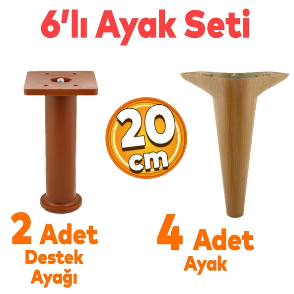 Aspen 6'lı Set Mobilya Tv Ünitesi Koltuk Kanepe Konsol Destek Ayağı Ayakları 20 Cm Koyu Ceviz