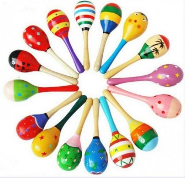 Mini Marakas Bebek Çıngırak Ahşap Cıngıldak Ahşap Marakas 1 Adet - 2