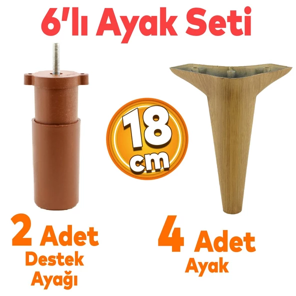 Aspen 6'lı Set Mobilya Tv Ünitesi Koltuk Kanepe Konsol Destek Ayağı Ayakları 18 Cm Açık Ceviz ürün görseli