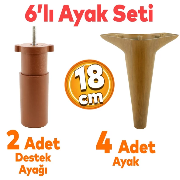 Aspen 6'lı Set Mobilya Tv Ünitesi Koltuk Kanepe Konsol Destek Ayağı Ayakları 18 Cm Koyu Ceviz