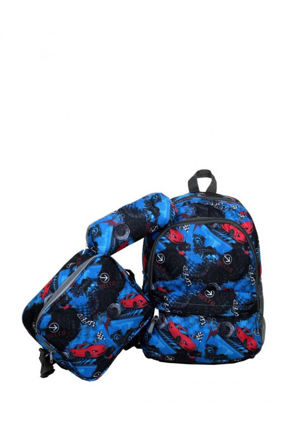 Ölmezler Araba Desenli 3 Lü İlk Okul Çantası Mavi - 5