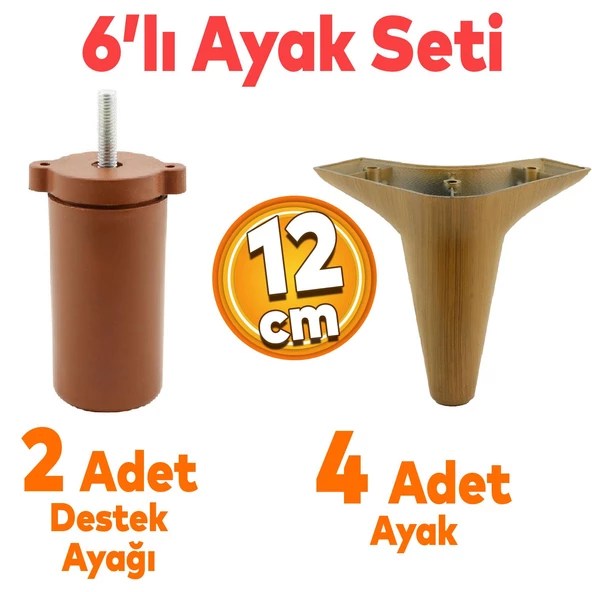 6'lı Set Mobilya Tv Ünitesi Çekyat Koltuk Kanepe Destek Ayağı 12 Cm Koyu Ceviz Baza Ayakları M8
