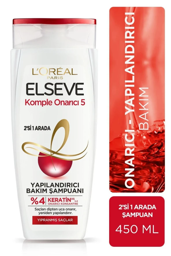 ELSEVE Komple Onarıcı 5 Yıpranmış Saçlar Için Keratinxs Içeren Yapılandırıcı Bakım Şampuanı 2si1arada 450ml