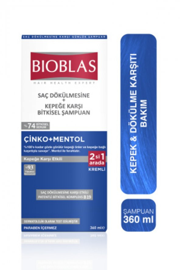 Bioblas Şampuan 360ml Zinc+menthol 2in1 Kepeğe Karşı Kremli Şampuan