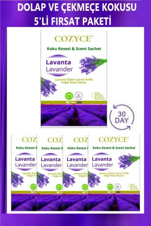 Cozyce Dolap Ve Çekmece Kokusu Koku Kesesi Lavanta 5'li Set