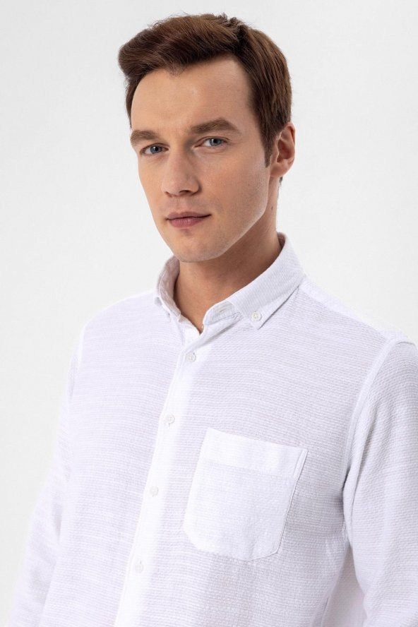 Köşeli Manşet Regular Kalıp Düz Gömlek - Resim 6