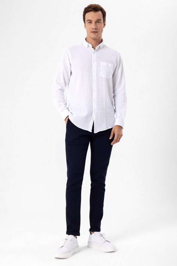 Köşeli Manşet Regular Kalıp Düz Gömlek - Resim 7