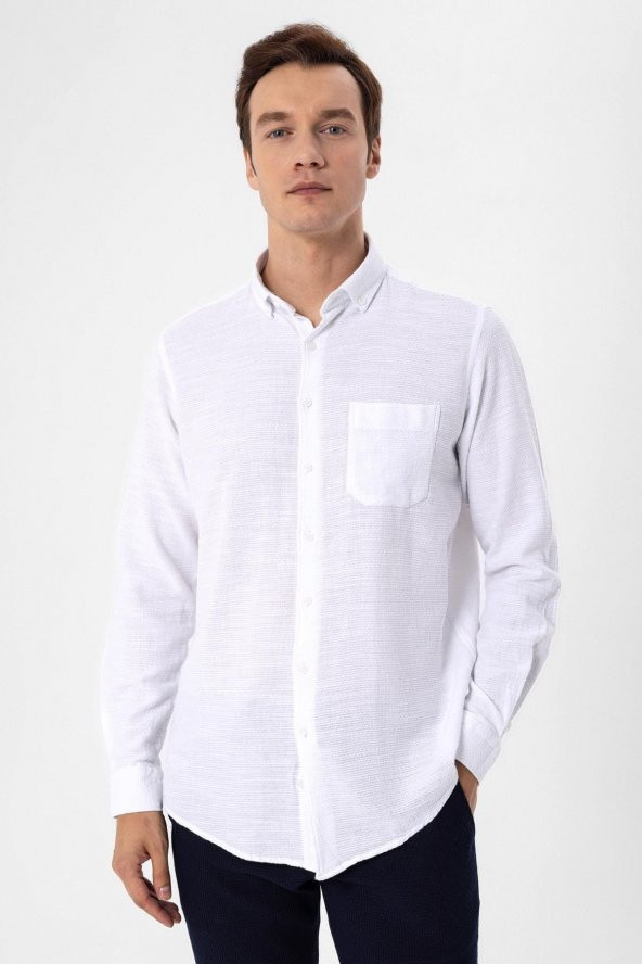 Köşeli Manşet Regular Kalıp Düz Gömlek - Resim 8