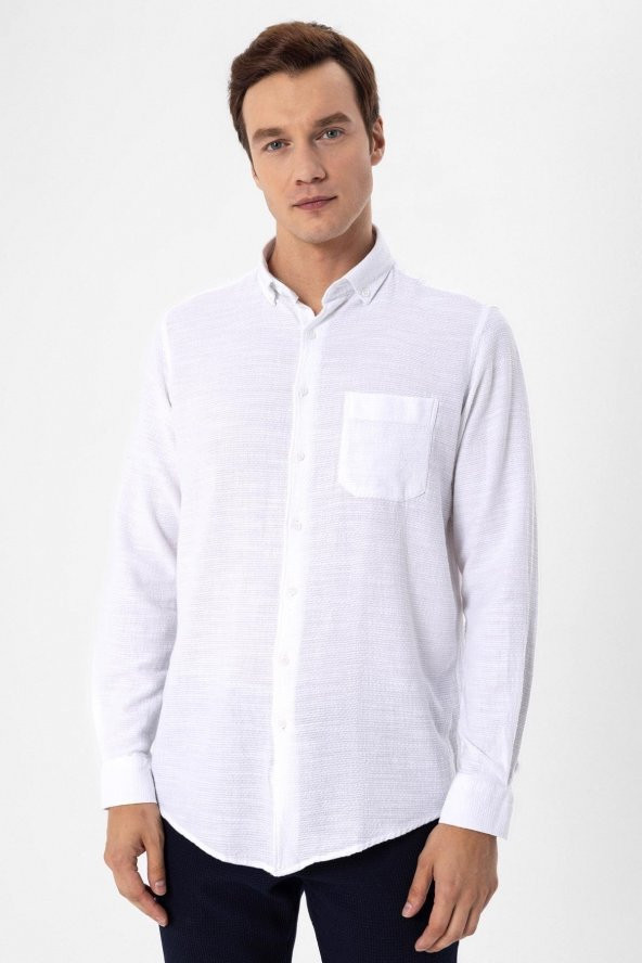 Köşeli Manşet Regular Kalıp Düz Gömlek - Resim 9