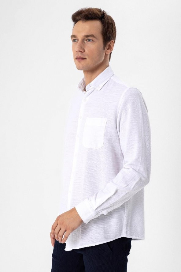 Köşeli Manşet Regular Kalıp Düz Gömlek - Resim 10