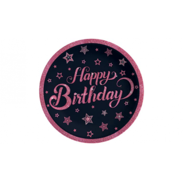HAPPY BİRTHDAY PİNK STARS PEMBE KARTON TABAK 8Lİ