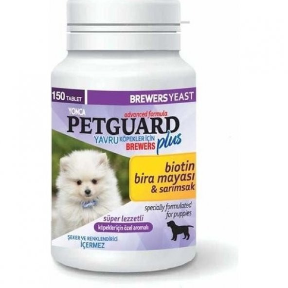Petguard yavru Köpekler Için Biotin ve Sarımsaklı Bira Mayası Tableti 150 Adet
