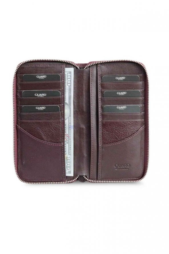 Guard Bordo Kamuflaj Baskılı Hakiki Deri Fermuarlı Cüzdan Erkek / Kadın P3016 - 2