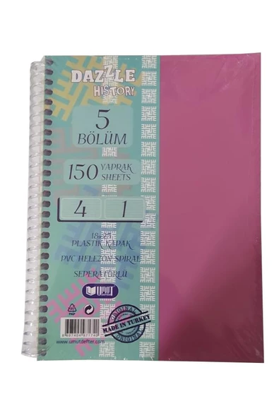 Orta Boy 4+1 Ayraçlı Defter 5 Konulu 150 Yaprak 1 Adet 4 Kareli 1 Çizgili Spralli Plastik Kapak Seperatörlü 18x25 cm - 5