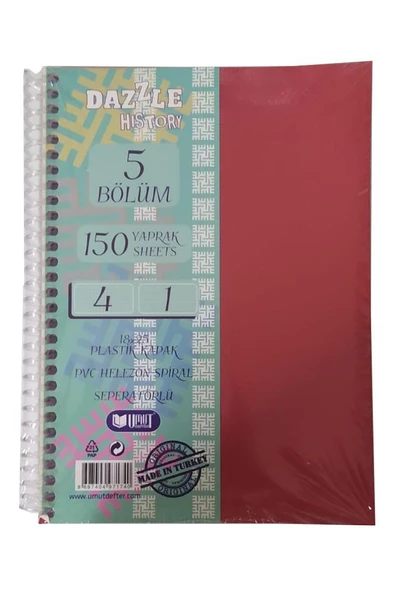 Orta Boy 4+1 Ayraçlı Defter 5 Konulu 150 Yaprak 1 Adet 4 Kareli 1 Çizgili Spralli Plastik Kapak Seperatörlü 18x25 cm - 4