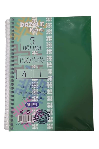 Orta Boy 4+1 Ayraçlı Defter 5 Konulu 150 Yaprak 1 Adet 4 Kareli 1 Çizgili Spralli Plastik Kapak Seperatörlü 18x25 cm - 6