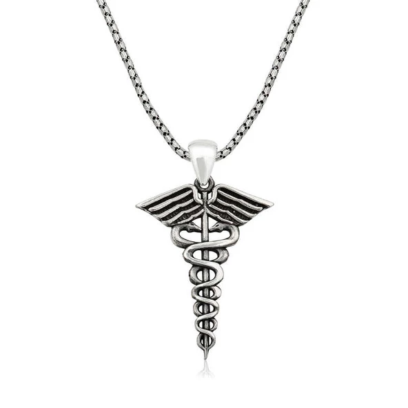 925 Ayar Gümüş Tıp Sembolü Kadüse Erkek Kolye ürün görseli 1