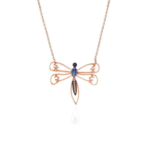 925 Ayar Gümüş Rose Yusufçuk Kadın Gümüş Kolye - Resim 2