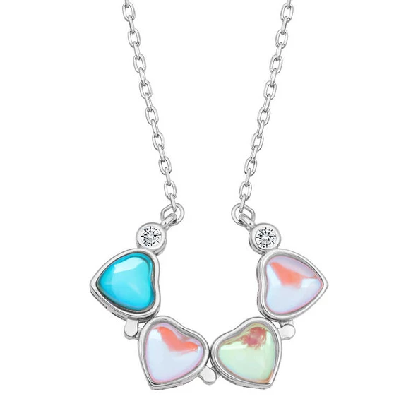 925 Ayar Gümüş Renkli Açılabilen Yonca Kadın Gümüş Kolye - Resim 2