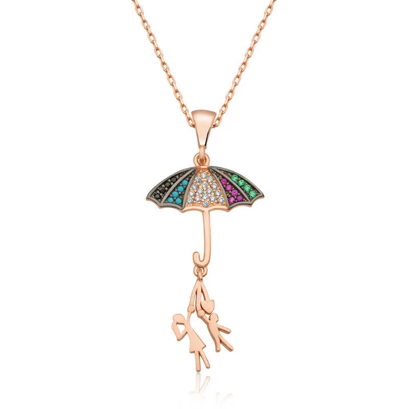 925 Ayar Gümüş Şemsiye Tutan Aşıklar Kadın Gümüş Kolye ürün görseli 1