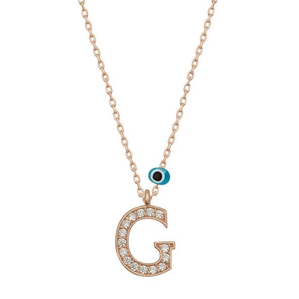 925 Ayar Gümüş Nazar Rose G Harfi Kadın Gümüş Kolye ürün görseli 1
