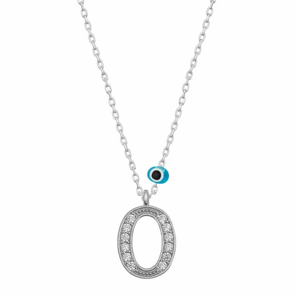 925 Ayar Gümüş Nazar Rodyum O Harfi Kadın Gümüş Kolye ürün görseli 1