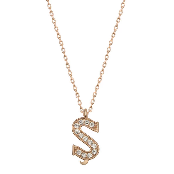 925 Ayar Gümüş Rose Ş Harfi Kadın Gümüş Kolye ürün görseli 1
