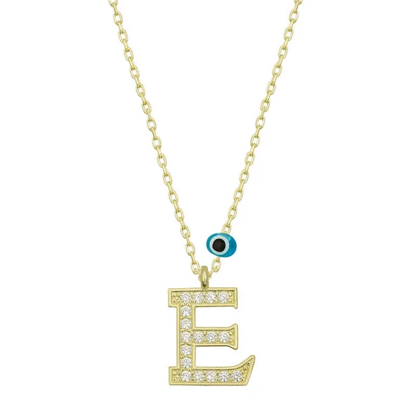 925 Ayar Gümüş Nazar E Harfi Kadın Kolye ürün görseli 1