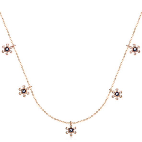 925 Ayar Gümüş Çiçek Nazarlı Şans Kadın Gümüş Kolye ürün görseli 1