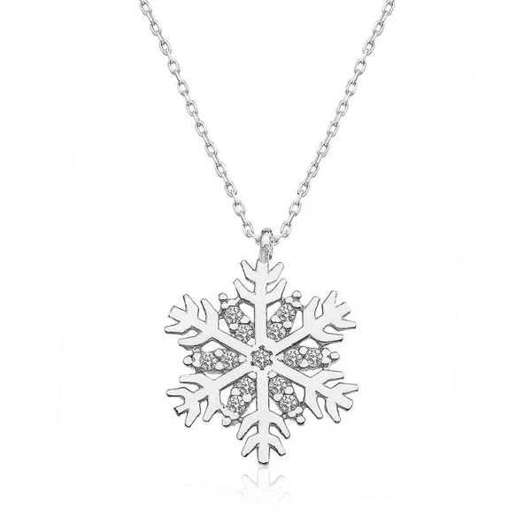 925 Ayar Gümüş Rodyum Kar Tanesi Bayan Gümüş Kolye ürün görseli 1