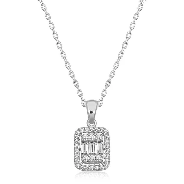 925 Ayar Gümüş Baget Taşlı Kadın Gümüş Kolye ürün görseli 1