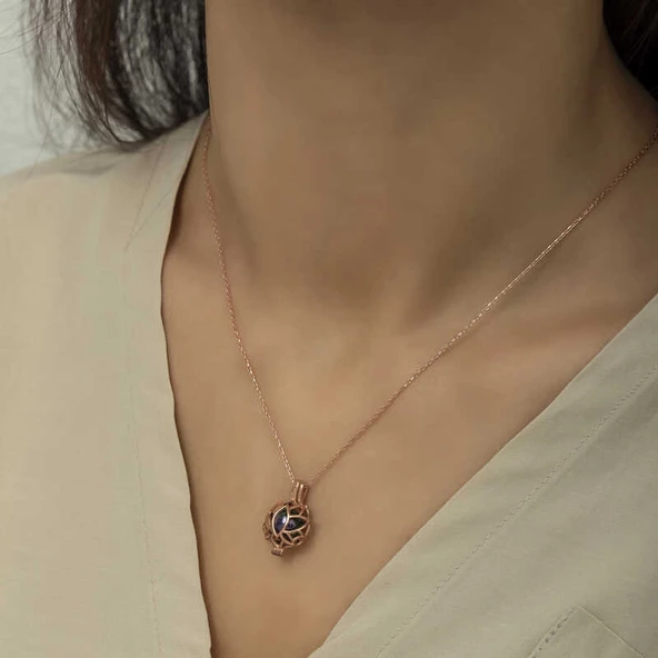 925 Ayar Gümüş Kafesli Lotus Bayan Gümüş Kolye - Resim 3