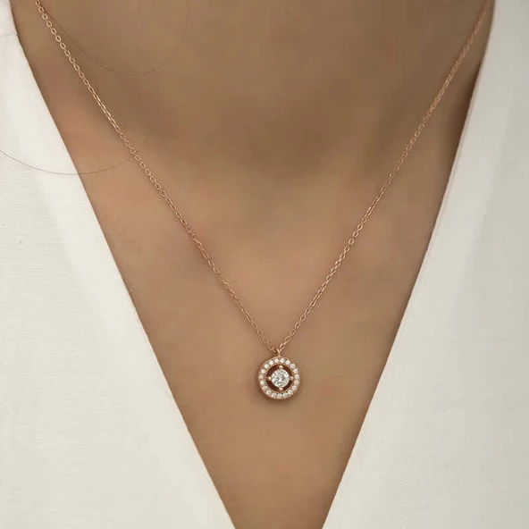 925 Ayar Gümüş Minimal Yuvarlak Tektaş Bayan Gümüş Kolye - Resim 3