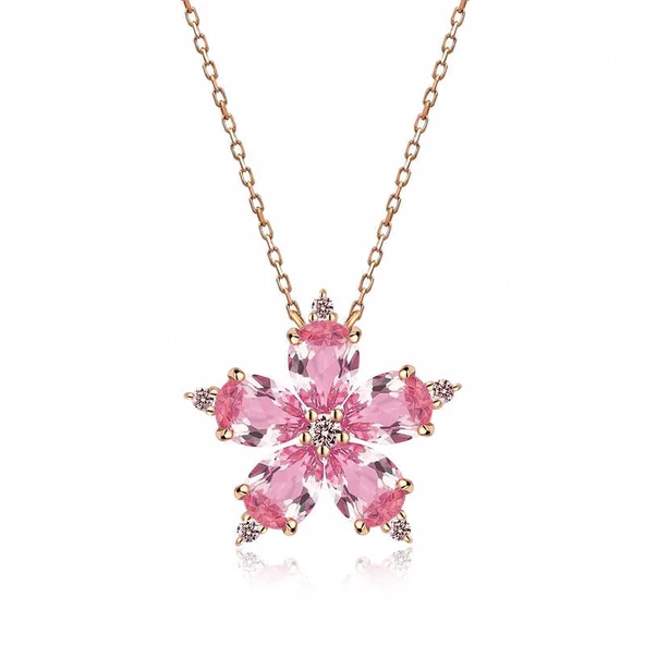 925 Ayar Gümüş Rose Pembe Kamelya Çiçeği Kolye ürün görseli 1