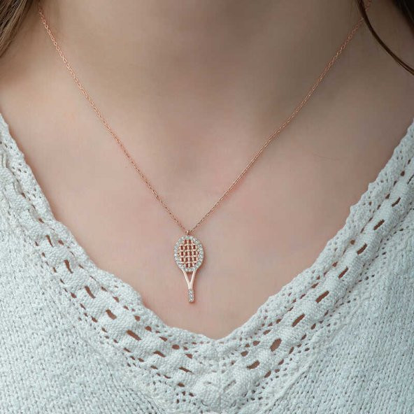 925 Ayar Gümüş Tenis Raketi Kadın Gümüş Kolye - Resim 2