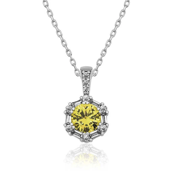 925 Ayar Gümüş Buğday Sarısı Baget Taşlı Kadın Gümüş Kolye ürün görseli 1