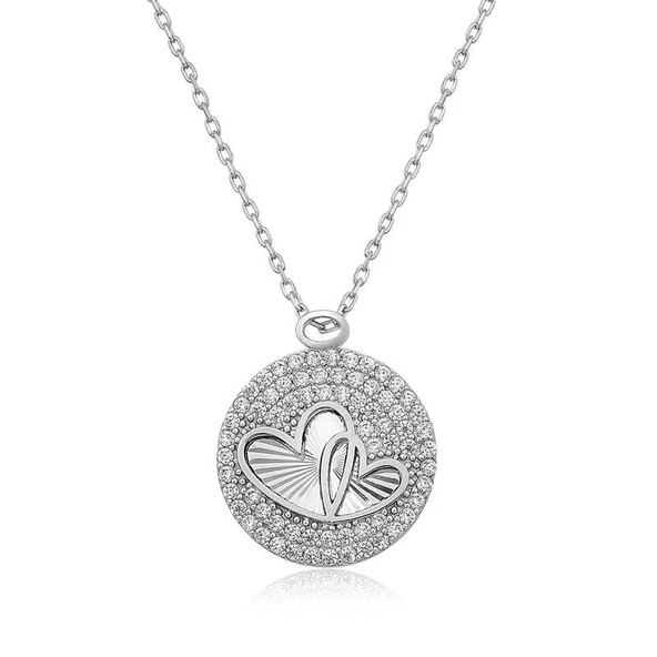 925 Ayar Gümüş Zirkon Taşlı İki Kalp Kadın Gümüş Kolye ürün görseli 1