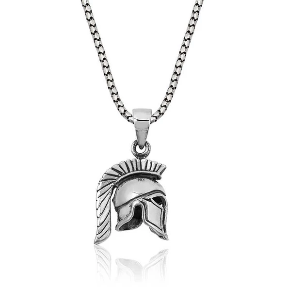 925 Ayar Gümüş Şovalye Miğfer Gümüş Kolye ürün görseli 1