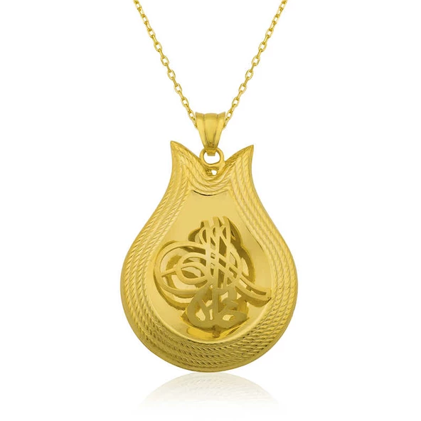 925 Ayar Gümüş Sarı Tuğra Kadın Gümüş Kolye ürün görseli 1