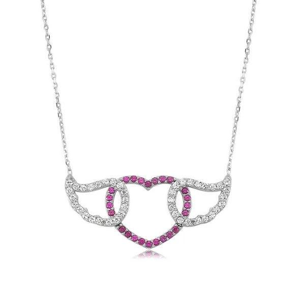 925 Ayar Gümüş Kanatlı Kalp Kadın Gümüş Kolye ürün görseli 1