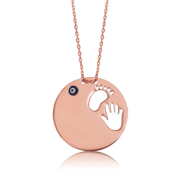 925 Ayar Gümüş El Ayak İzi Anne Kadın Gümüş Kolye ürün görseli 1
