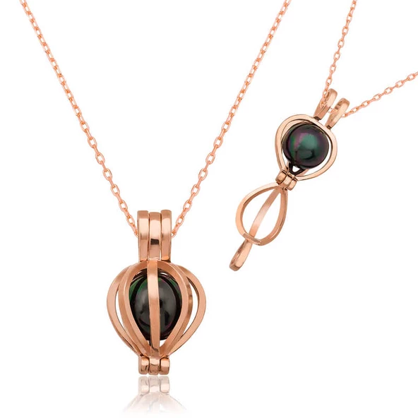 925 Ayar Gümüş Siyah İnci Kadın Gümüş Kolye ürün görseli 1