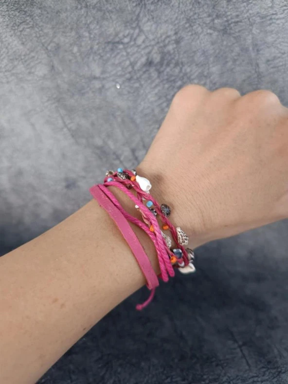 Bileklik Halhal Plaj Deniz kabuklu Boncuklu Ayarlanabilir Çoklu Bileklik - Resim 2